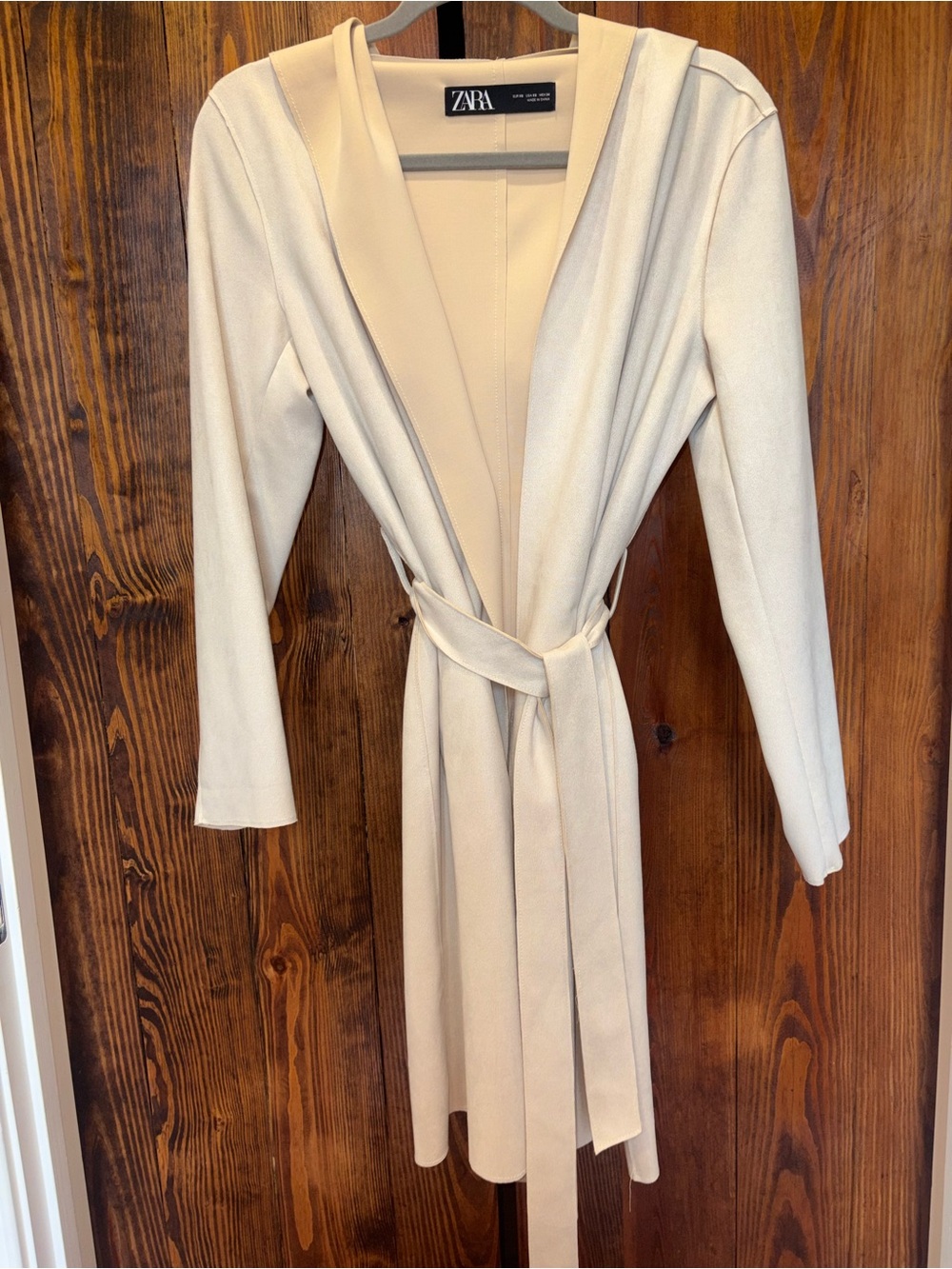 Zara Light Cream Long-Sleeve Belted Wrap Coat